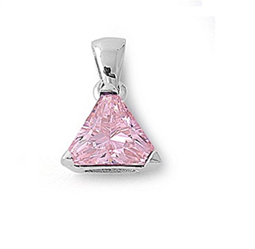 CloseoutWarehouse Triangle Pink Cubic Zirconia Pendant Sterling Silver