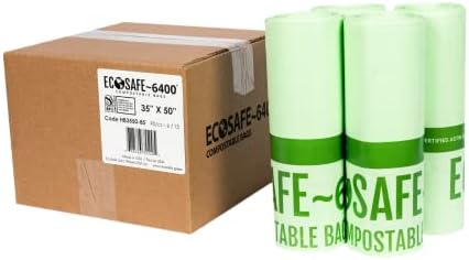 EcoSafe-6400 HB3550-85 Certified Compostable Bag - 35x50” Green Bags for 45 Gallon Bin - Extra Strong Leak, Puncture and Tear Resistant Food Scraps Bin Liners, Pack of 90
