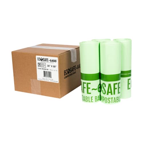 Image of EcoSafe-6400 HB3550-85 Certified Compostable Bag - 35x50 inch Green Bags for 45 Gallon Bin - Extra Strong Leak, Puncture and Tear Resistant Food Scraps Bin Liners, Pack of 90