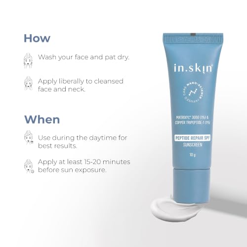 Image of in.skin Peptide Repair SPF 50 PA++++ Sunscreen | Broad Spectrum UV Protection with Matrixyl 3000 & Copper Peptide | Lightweight, Non-Greasy | Barrier Repair | For Oily, Acne-Prone & Sensitive Skin (10 g )