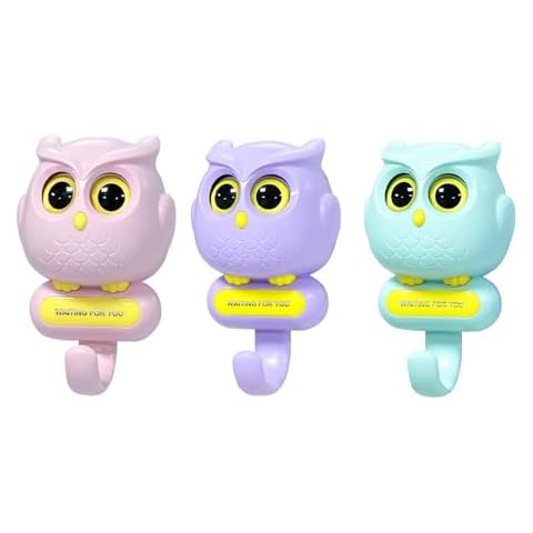 TalkiiWith Creative Adhesive Key Hooks,3Pcs Wink Owl Holder,Kawaii Room Decor Creative Wall Mounted for Hanging Towels, Hats,Coat,Cloth Bags,Key, for Wall Hanging Decor(Pink+Purple+Baby Blue) Cover