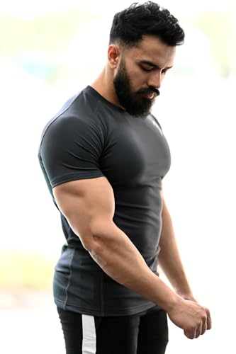 Image of Round Neck Half Sleeves Gym Workout Solid Sports and Gym T-Shirt for Men