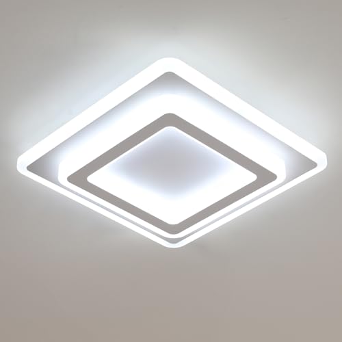 [Design geometrico] : La plafoniera led moderna quadrata è semplice e alla moda, il design a doppio strato è più tridimensionale, l'aspetto bianco è elegante e delicato, la luce brillante crea un'atmosfera confortevole per la vostra casa.