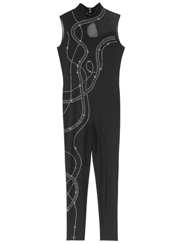 FEESHOW Women\'s Gymnastics Unitard One Piece Sleeveless Dance Bodysuits Skating Jumpsuit Ballet Leotards Black Small - Thumbnail 5