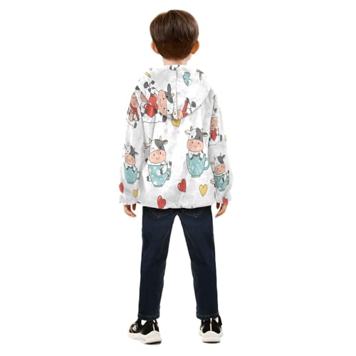 Cute Cows in Cups Pattern Toddler Fleece Jacket Girl Boys Hooded Fleece Jacket Coat Warm Outwear Zip-up 3-10T4
