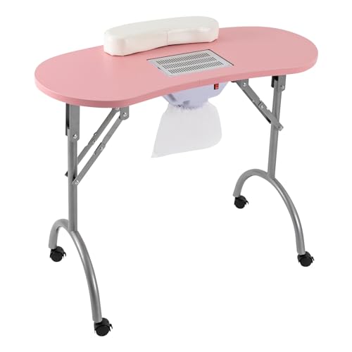 UISEBRT Faltbarer Maniküretisch Mit Absaugung – Mobiler Nageltisch Mit Rollen, 90 X 37 X 77 Cm, Schwarz