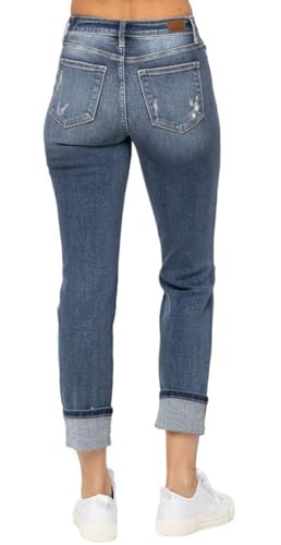 Judy Blue Women's Mid-Rise Cuffed Destroy Boyfriend Jeans2
