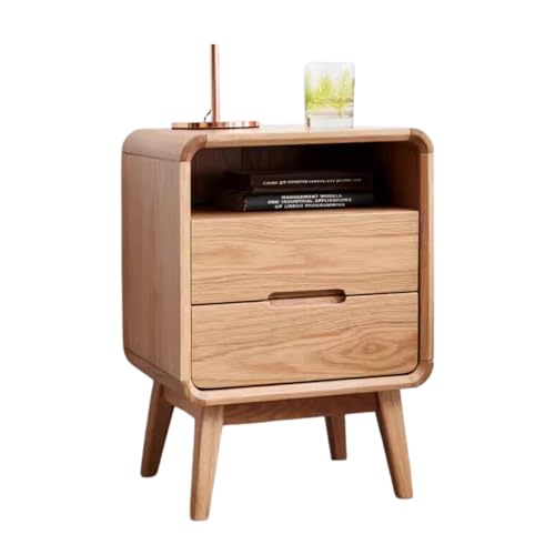 Bamskov 100% Solid Oak Wood Nightstand with Drawer & Storage