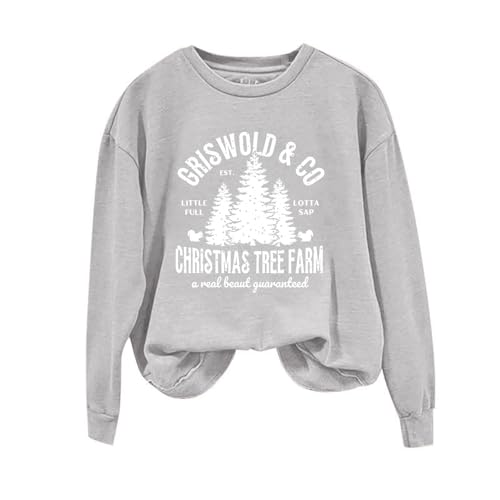 HUIFUAO Christmas Sweatshirt for Women Santa Sweatshirt Women Women Christmas Trees Sweatshirt Long Sleeve Pullover Womens Christmas Tops (Grey, XXXXXL)