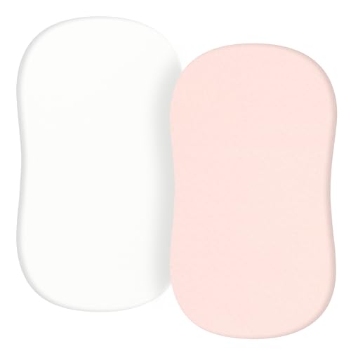 TILLYOU Baby Bassinet Sheets for Girls Boys 2 Pack Baby Sheets for Square Rectangle Oval Bassinet Mattress 33X16 Inch, Pink & White
