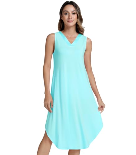 Image of NACHILA Women's Nightgowns-Viscose Made from Bamboo,Sleeveless Tank Night Gown Crew Neck Sleep Dress Cool Sleepshirts