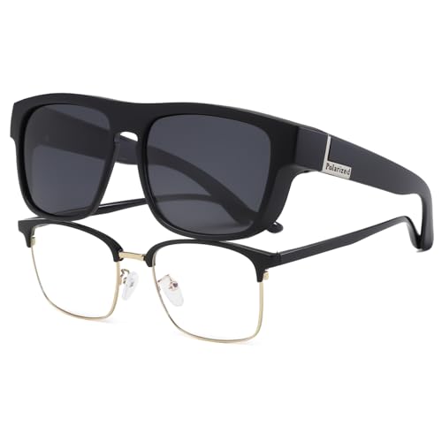 Long Keeper Polarised Over-Glasses Sunglasses Mens Womens Anti Glare Driving Fishing Fit Over Sunglasses Square Wrap Around UV Protection (Black (Silver Label) Frame/Dark Grey Lens)