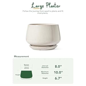 Le tauci ceramic planters 10 inch pots for plants indoor plant pots with drainage holes and saucers modern planters fit mid century plant stand flower pots for indoor plants reactive glaze beige  urban country home decor