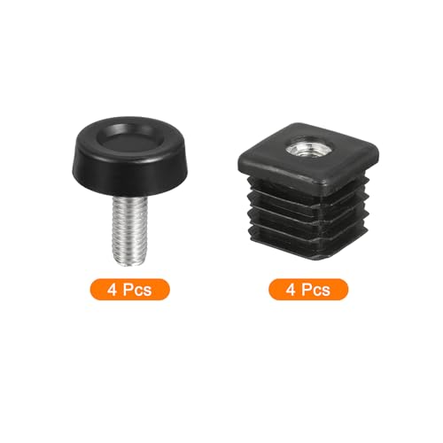 Image of uxcell 4 Set Leveling Feet, 25x25mm Plastic Adjustable Furniture Leg Leveling Rectangle Tube Insert Screw-in Glide Levelers Fit Hole 25mm for Table Chair Furniture, Black
