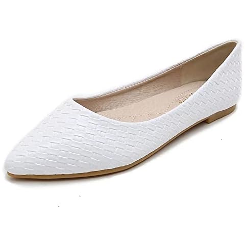 ZTWUTANG Stunner Women's Cute Pointed Toe Flat Ballet Shoes Comfortable Dress Shoes White 39(7) Cover
