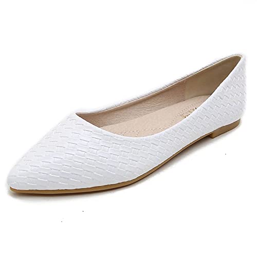 ZTWUTANG Stunner Women's Cute Pointed Toe Flat Ballet Shoes Comfortable Dress Shoes White 43(9.5)