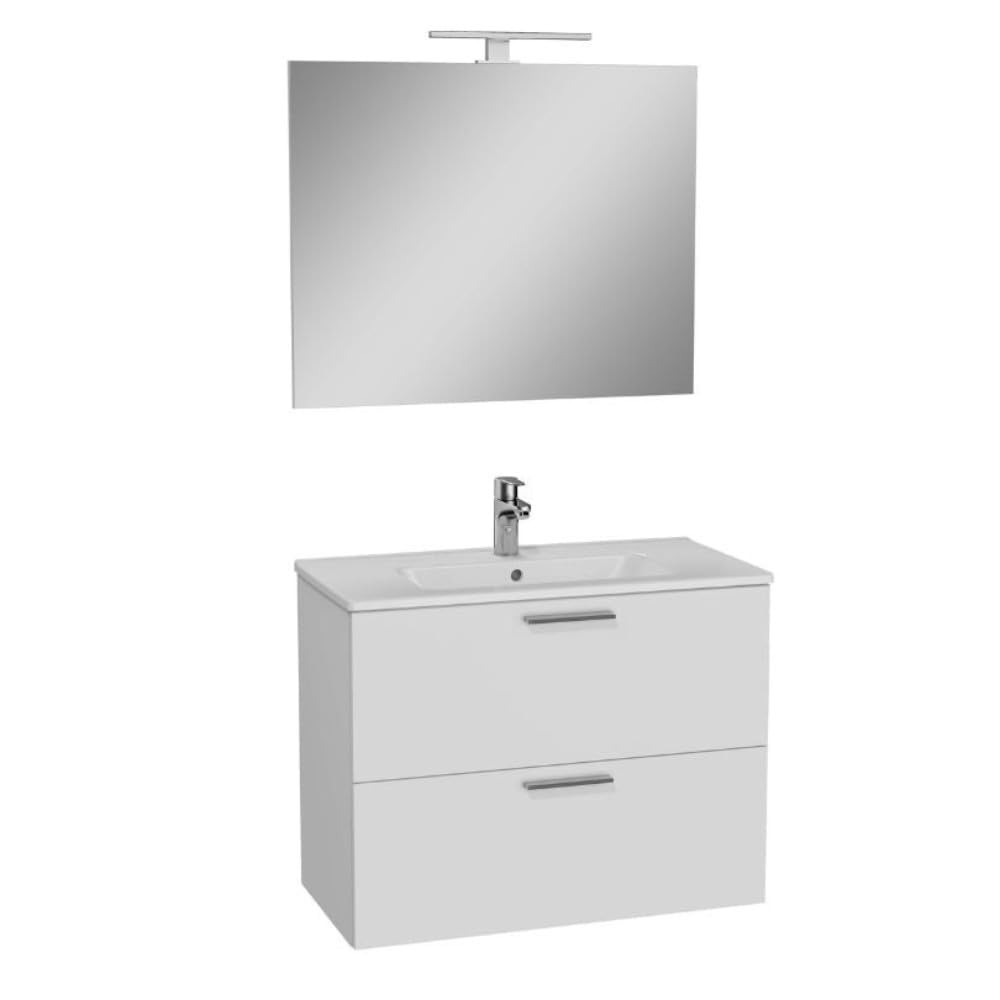 Mobile bagno sospeso 80 cm bianco con 2 cassetti incluso lavabo e specchio con luce - Mia | Vitra