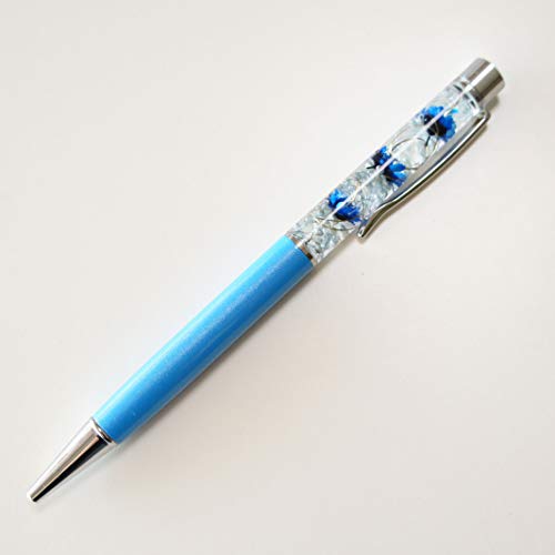 ボールペン　ハーバリウム　かすみ草　着色　青　水色　オレンジ　黄色　2本 セット 青色のかすみ草のハーバリウムボールペン(ブルー) 替え芯つき