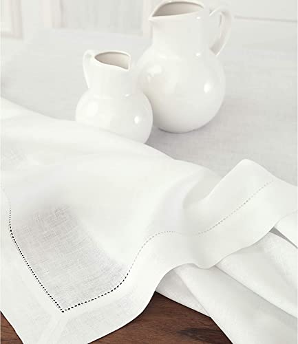 Minghing Linen Tablecloths, 90 X 108 Inch 100% Pure Table Cloth White Linen Handmade Hemstitched Tablecloth For Spring Easter Summer Wedding Indoor Outdoor Machine Washable #TOP2