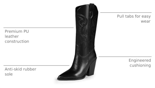 Image of ISNOM Cowboy Boots Cowgir Boots for Women, Pointed Toe Chunky Heel Western Boots