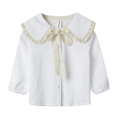 Image of LittleSpring Girls Button Down Shirt with Peter Pan Collar Tie Bow Blouse