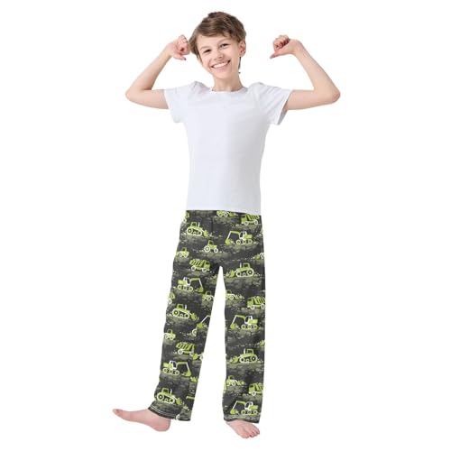 ZZXXB Retro Bulldozer Boys Long Pants Soft Trousers Elastic Waist Kids Lounge Bottoms with Pockets S-XL2