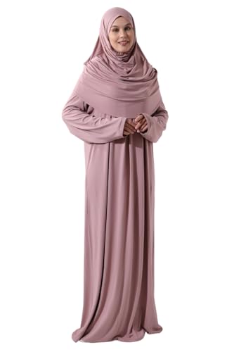 ihvan online Muslimische Gebetskleidung für Frauen, Islamisches Abaya mit Hijab, Einteiliges Langärmliges Muslimisches Kleid, Volle Abdeckung Während des Gebets, Islamische Geschenke, Rose