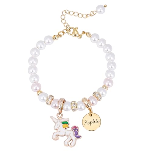 Personalized Name Baby Pearl Bracelet, Unicorn Pearl Bracelets with Name, Custom Name ID Bracelet for Girls & Boys, Newborns Custom Gift