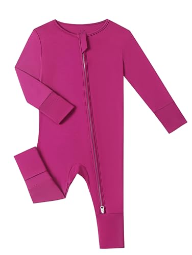 Joonberry Unisex Baby Bamboo Viscose Long Sleeve Romper, Cute Prints Zipper Footless Jumpsuit, Toddler One-Piece Outfits (Purple, 18-24M)