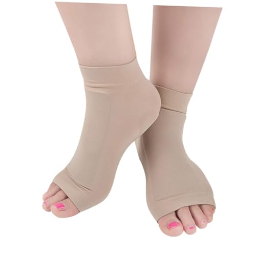 FRCOLOR Protective Heel Ankle Sleeves Moisturizing Socks for Cracked Heels Supportive for Women Men Short Khaki