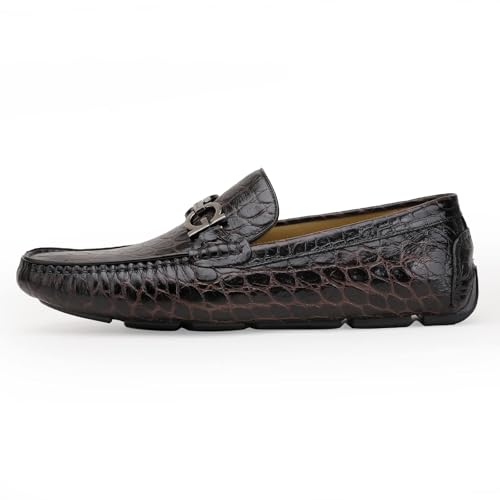 Men's Leather Driving Moccasin, Crocodile Printed Slip on Dress Shoes with Buckle Party Wedding Shoes Slip-on Loafers for Mens2