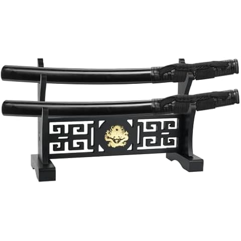 Kapmore Sword Stand, Classical Chinese Five-Clawed Loong Sword Holder, Double-Layer Katana Display Rack, Wooden Sword Holder for Katana, Wakizashi, Zoro Sword, Lightsaber Cover