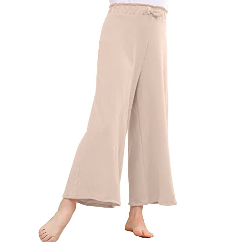 V.&Grin Girls Wide-Leg Pants, Summer Flowy Dress Lounge Stretchy Palazzo Pants For Girls 7-16 Years(Khaki M) #TOP2