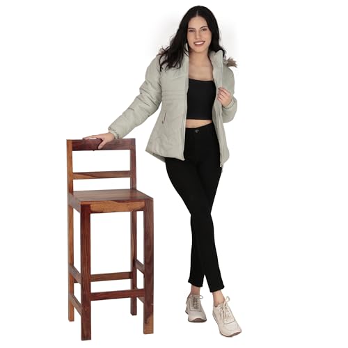 Image of Women's Cozy Puffer Stylish Jacket with Buttoned Pockets and Detachable Fur Hood