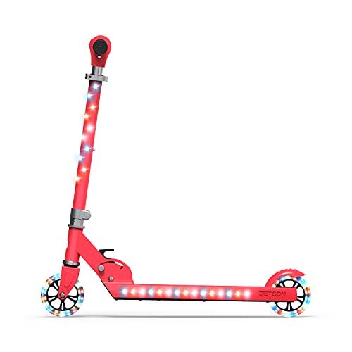 Jetson Scooters - Jupiter Kick Scooter (Red) - Collapsible Portable Kids Push Scooter - Lightweight Folding Design With High Visibility Rgb Light Up Leds On Stem, Wheels, And Deck #TOP2