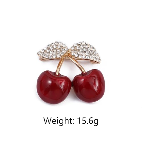 Image of Cherry Brooch Pin 3D Cute Red Cherry Lapel Brooches Pin Dainty Crystal Cherrys Fruit Pins Brooch for Women Men Birthday Jewelry Gift Bag Hat