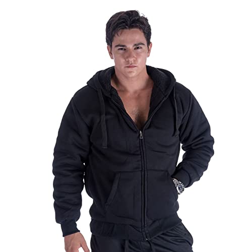 TanBridge Mens Sherpa Lined Hoodie Zip Up Plus Sizes Warm Fleece Hoodie with Padded Sleeve & Rib Cuffs2
