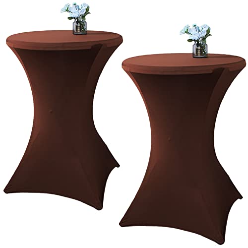 Fhberni 2 Pack 24x43 Inch Brown Cocktail Tablecloth Spandex Round Fitted Table Cover for Wedding Banquet Event Party by Fhberni - Used condition - US$10.70