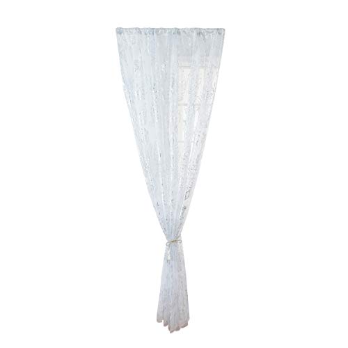 Vosarea - Cortina de gasa con pluma bronce, decorativa, tul, para salón o dormitorio, 100 x 200 cm, poliéster, plata, 200 x 100cm