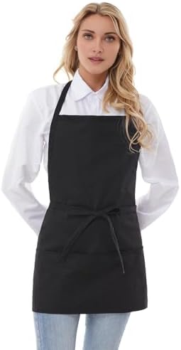 Y.F.H sunbest Chef Apron 3 Pocket Short Apron Adjustable Halter Apron Waitress Apron Kitchen Aprons for Cooking Women Black