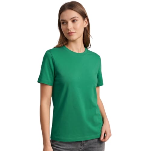 Image of NOBERO 100% Cotton T-Shirts for Women Stylish | Regular Fit | Solid T Shirts for Women 180 GSM Combed Cotton | Crew Neck Half Sleeve