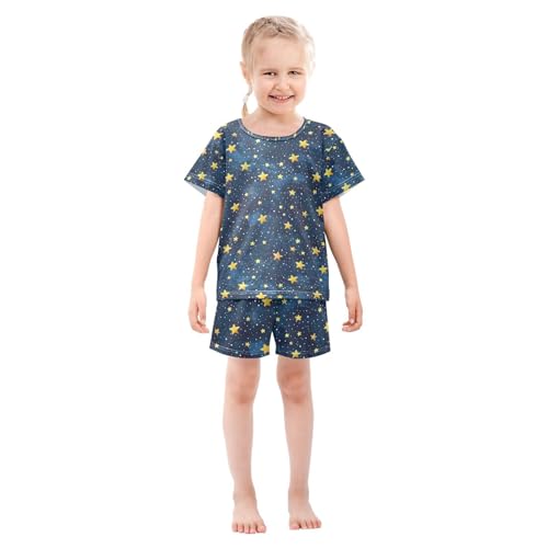 ALAZA Cartoon Style Starry Dark Night Pajamas Set Short Sleeve Cotton Sleepwear Summer Pjs 2 Piece 5-14Y3