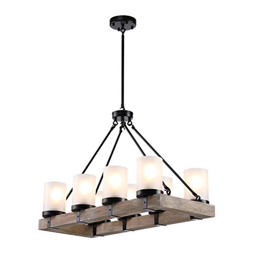 8 Light Wood Kitchen Island Lighting Rectangular Farmhouse Chandelier for Dining Rooms, Restaurant, Cafe, Bar Counter