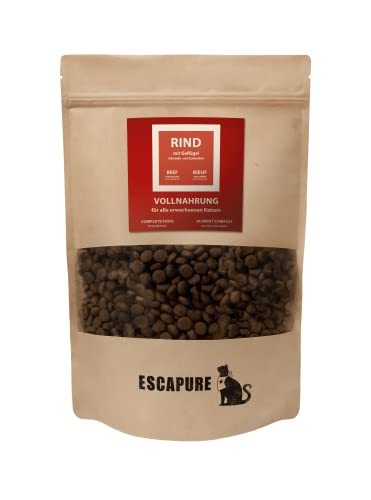 Escapure Katzen Trockenfutter Beutel | Rind mit Geflügel Trockenfutter in Premium Qualität | 600g | mit Reis und Vollei