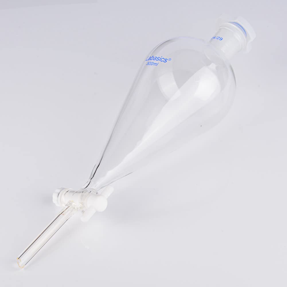 Labasics Vidrio Borosilicato 500 ml Embudo Separador Cónico de Pared Pesada con Juntas 24/29 y Llave de Paso de PTFE