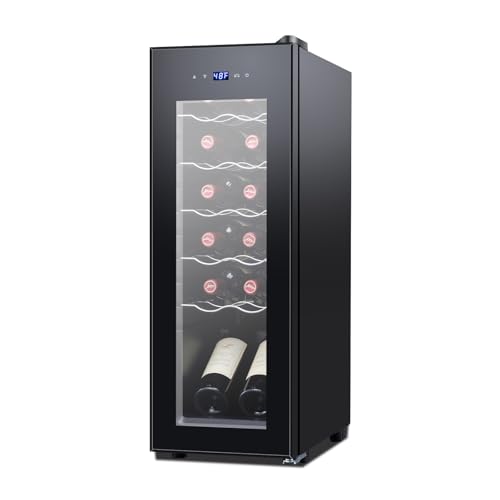 VINECOLD 12 Bottle Wine Fridge,Freestanding Stainless Steel Wine Cooler Refrigerator,Wine