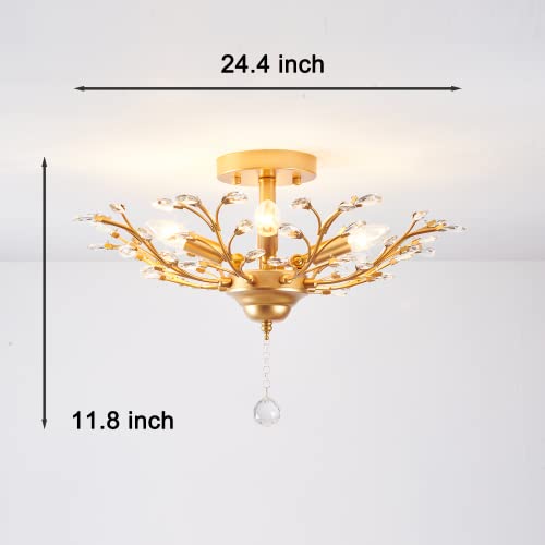 Lightinthebox S556215300002#DHL#WH=19 Vintage Crystal Branches Chandeliers Flush Mounted Fixture With 4 Lights Tree Leaves Ceiling Lights Pendant Lighting Modern thumb #3