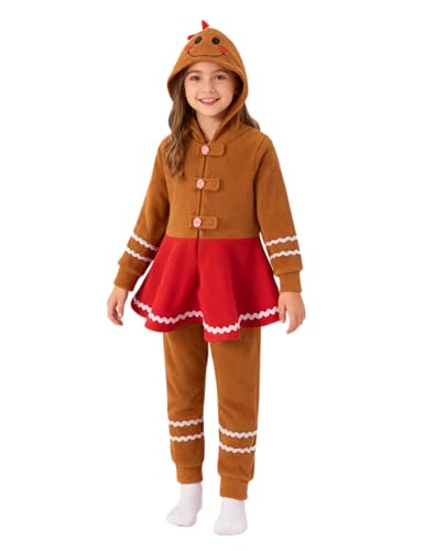 Daddys New Fishing Buddy Kids Girls Gingerbread Bodysuit Outfit Christmas One-Piece Hooded Romper (Red 10-12 Years)