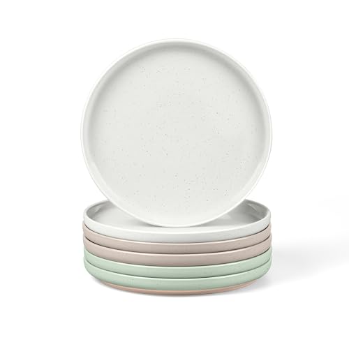 Image of LIANYU Stoneware Salad Dinner Plates Set of 6, 7.75 Inch Porcelain Dinner Plate for Kitchen, Ceramic Dessert Dishes Set, Oven, Microwave & Dishwasher Safe, Scratch Resistant, Three-color