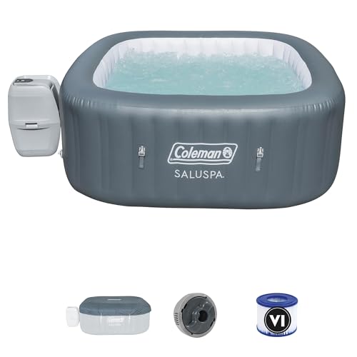 Coleman SaluSpa AirJet 4 to 6 Person Inflatable Hot Tub Square Portable Outdoor Spa with 114 Soothing AirJets and Insulated Cover, Gray